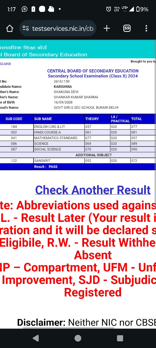 Karishma - 97% in Maths, 90% in S.St, 89% in Science in Class 10th Board Exam